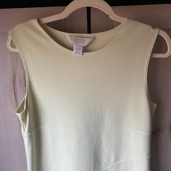 Vintage 90s Y2K Express Tricot Green Yellow Stretch Bodycon Mini Dress 9/10 - Picture 4 of 10